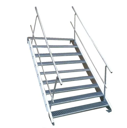 SRM Design Außentreppe 9 Stufen Stahltreppe beidseitig. Geländer Breite 120cm Höhe 135-180cm
