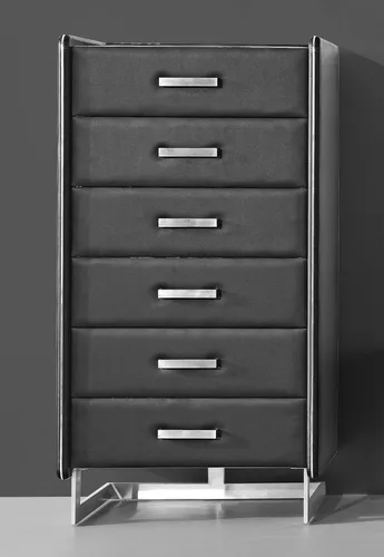 Edle Luxus Sideboard Kommode in Weiß mit Lederbezug - Moderne Kommode mit 6 Schubladen, ideal für stilvolle Wohnräume. Hochwertiges Leder und Metall sorgen für Eleganz und Langlebigkeit. Perfekt für jedes Zimmer.