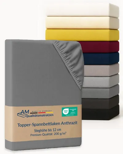 AM Qualitätsmatratzen Spannbettlaken Baumwolle anthrazit 90x200 cm - Hochwertiges Spannbettlaken aus 97% Baumwolle, ideal für Matratzen mit 12 cm Höhe. Pflegeleicht und maschinenwaschbar bis 60°C, für einen stets frischen Schlafkomfort.