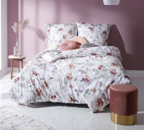 BETTWAESCHE-MIT-STIL Bettwäsche Mako Satin Bettwäsche Mohnblumen, Mako-Satin, 3 teilig