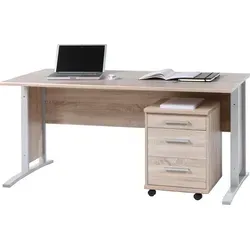 möbelando Clermont I Schreibtisch – Sonoma-Eiche - Moderner Bürotisch mit praktischem Container und 3 Schubkästen für optimalen Stauraum. Ideal für Home Office und Arbeitsplatzgestaltung.