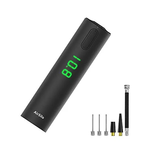 AirSilo Elektrische schnelle Ballpumpe mit LED-Manometer (max. 15 PSI) mit Nadeln, für Sportbälle (Fußball, Basketball, Volleyball, Rugby, Fußball, Strandball, Schwimmring usw.