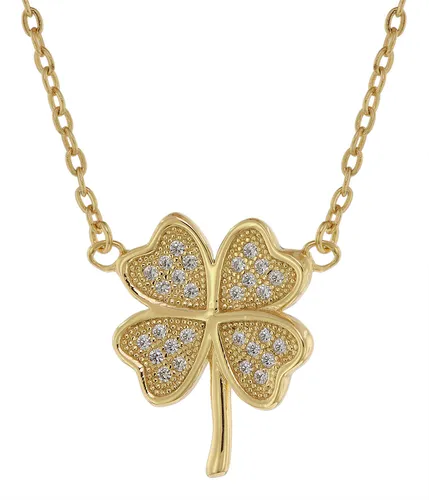 TRENDOR Schmuck Damen-Halskette mit Kleeblatt Gold auf Silber mit Zirkonias 7548
