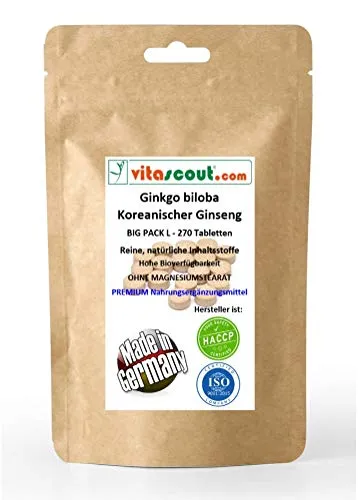 vegetarische Tabletten Ginkgo biloba EXTRAKT 3000 & Panax Koreanischer Ginseng EXTRAKT 1000