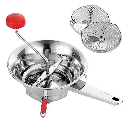 Pedrini 04GD198 Passiermühle aus Edelstahl, Durchmesser 20 cm, mit 3 Scheiben aus Edelstahl, metallisch