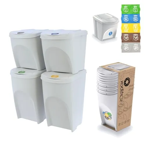 Mülleimer- 4er Set 120 L Mülltrennungssystem - Haushaltszubehör: Praktisches System mit 2x35 L und 2x25 L für effektive Mülltrennung, ideal für umweltbewusste Haushalte.