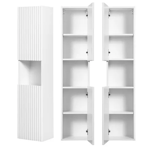Lomadox Badezimmer Hochschrank weiß mit Softclose - Hoch- & Midischränke fürs Bad - Eleganter Hochschrank mit gerillter Front und Softclose-System, perfekt für kleine Badezimmer.