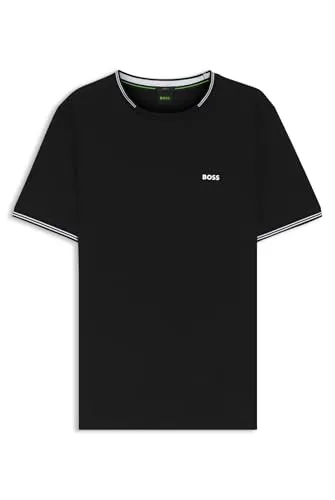 BOSS GREEN T-Shirt Taul mit Streifen - Herren-Shirt in Schwarz mit kontrastfarbenen Streifendetails, elastischem Material und regulärer Passform – ideal für einen lässigen Look.
