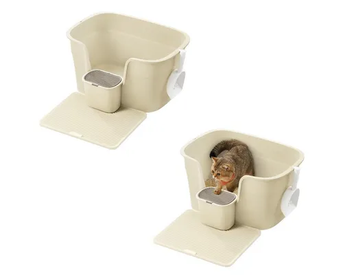 FEANDREA Katzentoilette für große Katzen mit hohen Seitenwänden - Praktische Katzentoilette mit Schaufel und Streumatte für ein sauberes Zuhause. Ideal für große Katzen, robust und leicht zu reinigen. Erleichtern Sie die Pflege für Ihre Samtpfote!