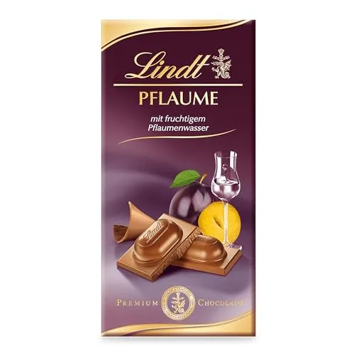 Lindt Schokolade Pflaume | 100 g Tafel | Vollmilch-Schokolade mit fruchtigem Zwetschgenwasser | Schokoladentafel | Schokoladengeschenk