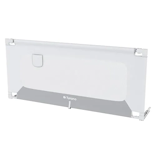 TULANO Cover 46 Rausfallschutz Bett 160 cm – Bettgitter Rausfallschutz für Kinderbett und Boxspringbett – Bettschutzgitter 18-Fach höhenverstellbar für Matratzen 10–28 cm – Grau-Weiß