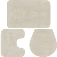 vidaXL Badematte 3-TLG. Weiß - Luxuriöses Badteppich Set - Badematten-Set aus 100% Baumwolle, antistatisch, saugfähig und rutschfest für Sicherheit im Badezimmer. Inklusive 1 Badematte, 1 Klosettumrahmung und 1 Toilettendeckel-Abdeckung.