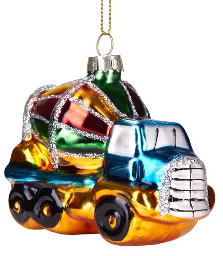 BRUBAKER Christbaumschmuck Handbemalte Weihnachtskugel Betonmischer Lkw, bunter Weihnachtsanhänger aus Glas, Unikat - Lustig Bunt 8.5 cm
