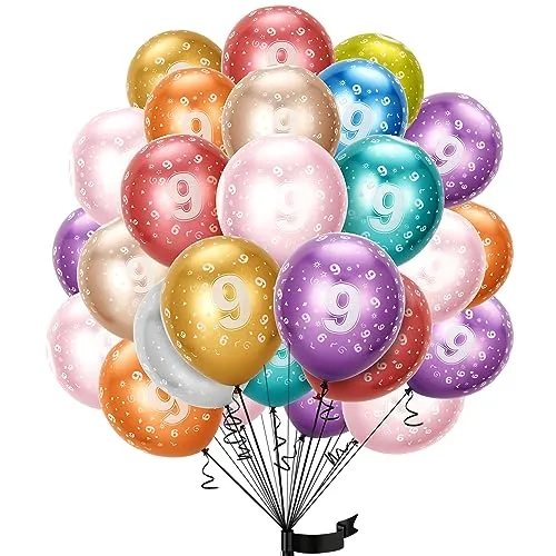 balloon Geburtstag zahlen luftballon 9 jahre | Folienballon 9. 15Pcs 32m Luftballons Mädchen Junge Geburtstagsdeko-Ballon Zahl Deko zum Geburtstag-fliegt mit Helium