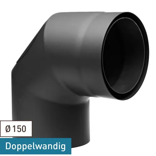 Rauchrohrbogen 150mm - 90° mit Reinigungsöffnung schwarz - Hochwertiger Rauchrohrbogen mit Reinigungsöffnung, ideal für effiziente Abgasführung. Kompakt und langlebig für den Einsatz in Heizsystemen.
