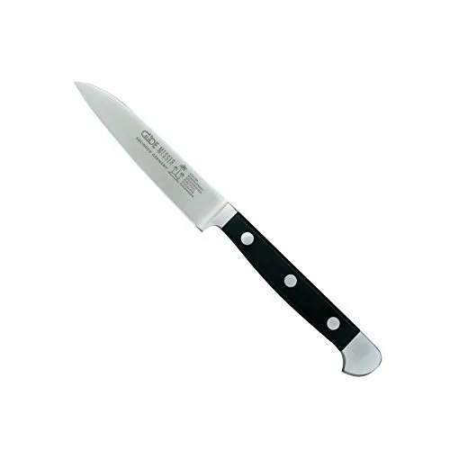 GÜDE Solingen Steakmesser ALPHA - 12 cm Klinge, Handmade in Germany - Steakmesser aus der ALPHA Serie mit 12 cm Klinge, Doppelkropf und pflegeleichtem POM-Griff. Ideal für Fleischliebhaber, handgeschmiedet für perfekte Schneideigenschaften.