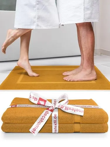 DecoHomeTextil Handtuch-Set 2 Badematten 51 x 76 cm in Senf aus 100% Baumwolle, hochwertig, kuschelweich und saugstark
