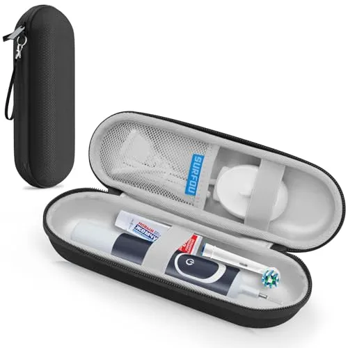 SURFOU Elektrische Zahnbürsten Etui für Oral B/Oral-B Pro/Phlips Sonicare, Tragbares Hartschalen Reisetasche, Travel Essentials Reiseetui mit Zubehör Aufbewahrung, Schwarz