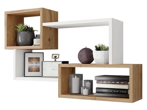 MIRJAN24 Wandregal Trio 005, 87x18x54 cm, Wotan/Weiß - Wandregal Trio aus hochwertiger Laminatplatte, ideal für stilvolle Aufbewahrung und Dekoration, einfache Montage und 2 Jahre Garantie.