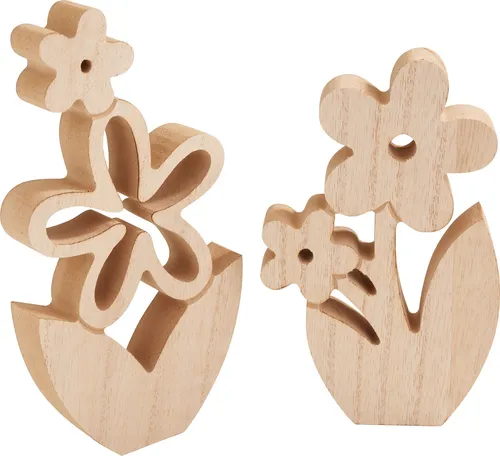 VBS Holzblumen Set 2 Stück 15 bis 17.5 cm Stärke 2 cm Deko Basteln Blumen