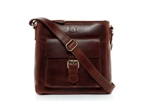 SID & VAIN Umhängetasche YALE - Elegante Cross-Body Bag aus echtem Leder - Umhängetaschen aus hochwertigem Leder, ideal für Herren und Damen. Verstellbarer Schultergurt für optimalen Tragekomfort und stilvolles Design in braun-cognac.
