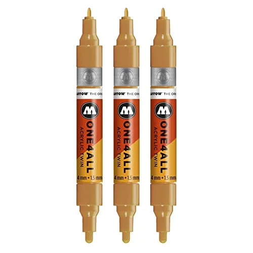 Molotow One4All Acrylic Twin Marker (Strichstärke 1.5 mm und 4 mm, hochdeckend und permanent) 3 Stück Farbe 108 ocker braun hell