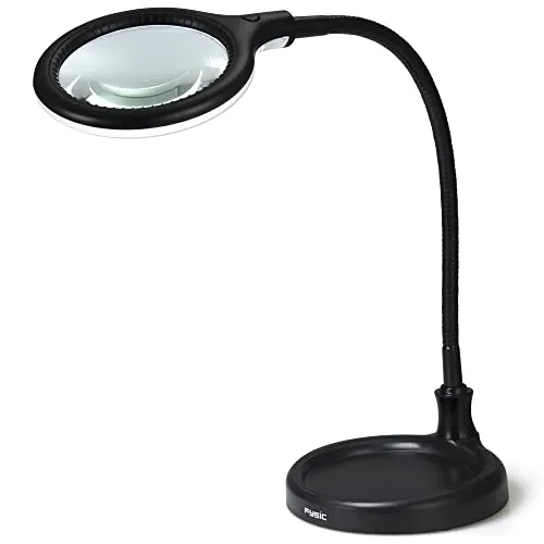 Fysic FL-25LED - Lupenlampe - Tischlupe mit Licht LED - Tischlampe mit Lupe - für Handwerkliche Arbeiten Lesen,Nähen,Hobbys,Arbeit,Sehschwäche - Schwarz