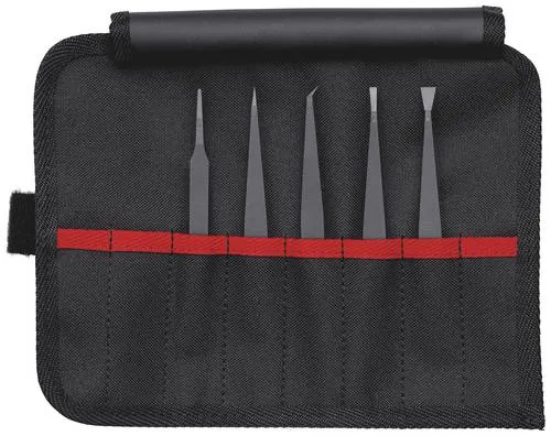 KNIPEX Kunststoffpinzetten-Set ESD 5-teilig 90 mm - Industrie-Pinzetten Set mit 5 hochwertigen Pinzetten für präzises Arbeiten, ideal für ESD-Anwendungen und sicheren Transport in einer praktischen Rolltasche.