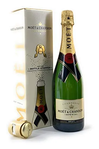 Moet Chandon Imperial Brut Champagner Gift Set + Bottle Stopper Flaschenverschluss (1x 0,75l) 12% Vol