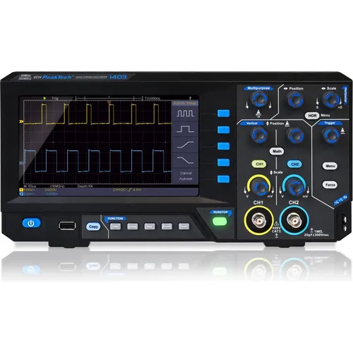 PeakTech 1403 - Digital Oszilloskop 2 Kanal mit 3 Jahren Garantie - Labor-Oszilloskope mit 50 MHz Bandbreite, 500 MS/s Abtastrate und benutzerfreundlichen Funktionen für präzise Messungen im Hobby- und Berufsbereich.