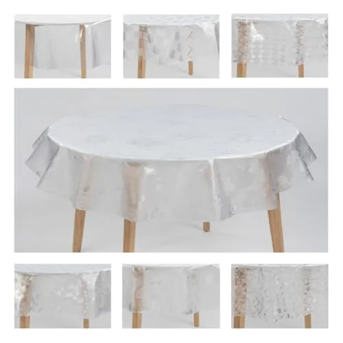 laro Ø 140 cm Premium Line Transparente Tischdecke rund - PVC Kunststoff - Wasserdicht & abwischbar, Muster:Transparent Blume Klar, Größe: Rund 140cm