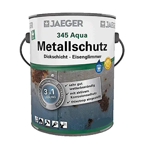 Jaeger Aqua Metallschutzlack 345 mit Eisenglimmer - Lacke: 3in1 Rostschutz, Haftgrund und Deckanstrich für langlebigen Metallschutz, ideal für Innen- und Außenanwendungen.