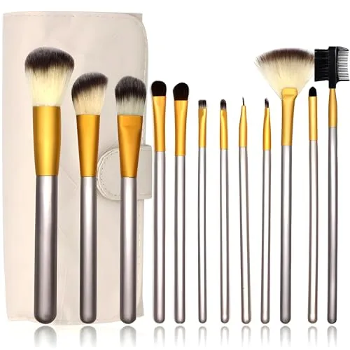 Retoo Pinselset Makeup 12 Stück, Professionelle Make Up Pinsel Set mit Pinselkasten für Lidschatten, Augenbrauen, Foundation, Gesichtspinsel, Puderpinsel, Schminkpinsel Set, Kosmetikpinsel, Weiß