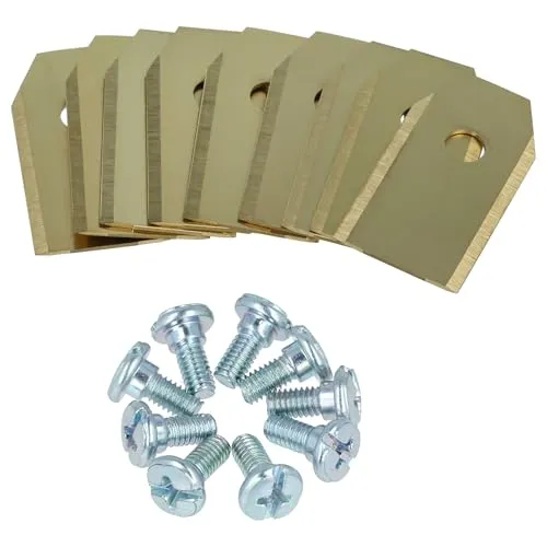 vhbw 9X Ersatz-Messer kompatibel mit Husqvarna 420, 440, 330ACX, 330X, 430X Rasenmäher - Ersatzklinge Silber Gold, Titan-Apatit