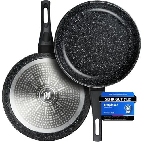 HARMONY HUB Bratpfanne 32 cm - Bratpfanne für alle Herdarten mit langlebiger, wasserbasierter Antihaftbeschichtung und Hitzeindikator im Griff für perfektes Kochen – ideal für eine gesunde Ernährung!