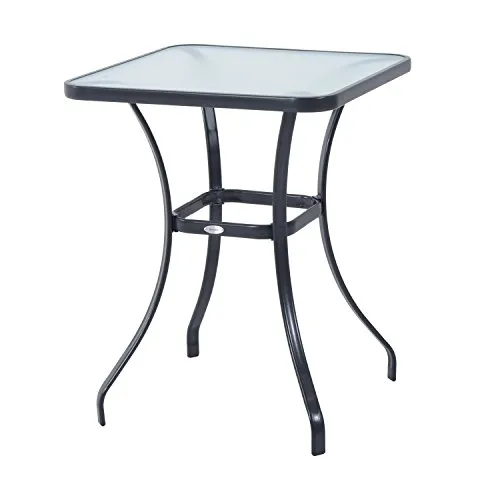Outsunny Gartentisch Bistrotisch Hartglas Schwarz 68,5x68,5cm