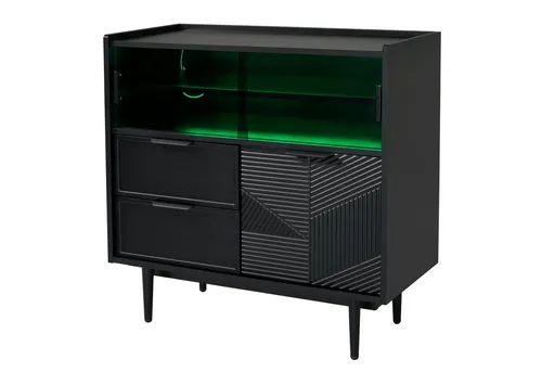 Odikalo Sideboard Ablageschrank Badezimmer Anrichte Schließfach Glastür LED 80cm Schwarz