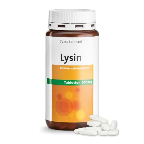 Sanct Bernhard L-Lysin 500mg | Aminosäure-Tabletten | Vegan | 180 Tabletten für 2 Monate