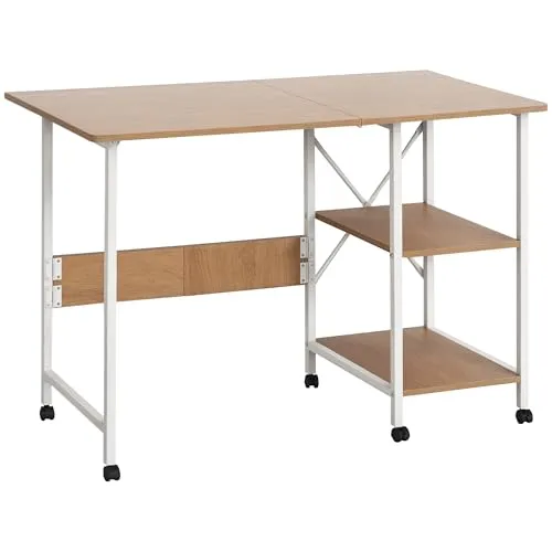 HOMCOM Klapptisch - Mobiler Computertisch mit Rollen - Schreibtisch mit klappbarem Design für platzsparende Nutzung, ideal für Büro und Schlafzimmer. Robuste Konstruktion aus Stahl und MDF für hohe Stabilität und Langlebigkeit.