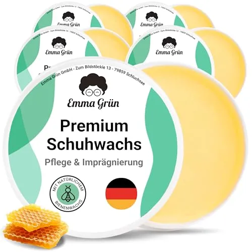 Emma Grün® Schuhwachs Farblos Lederpflege & Schuhpflege 5x 100ml [MIT BIENENWACHS] - Lederbalsam Lederfett Farblos inkl. Schwamm - Lederschuhe Pflege natürlich Made in Germany