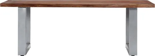 vidaXL Akazienholz Massiv Couchtisch - Beistelltisch fürs Wohnzimmer mit einzigartiger Baumkante, robustem Akazienholz und stabilen U-förmigen Metallbeinen im Industrie-Stil.