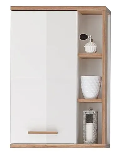 Pelipal Badezimmer Hängeschrank Quickset 923 - Hängeschrank in Weiß Glanz/Riviera Eiche, mit 1 Tür und 2 Glas-Einlegeböden, platzsparend und feuchtigkeitsbeständig - ideal für Ihr modernes Badezimmer!