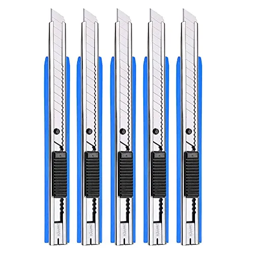 Gebildet 5pcs Blau Profi Cuttermesser/ 9mm Abbrechklingen / 60 Grad Folienmesser/Teppichmesser/Grafikmesser/optimal für Folien,Tapete, Bastelarbeiten, Kartons