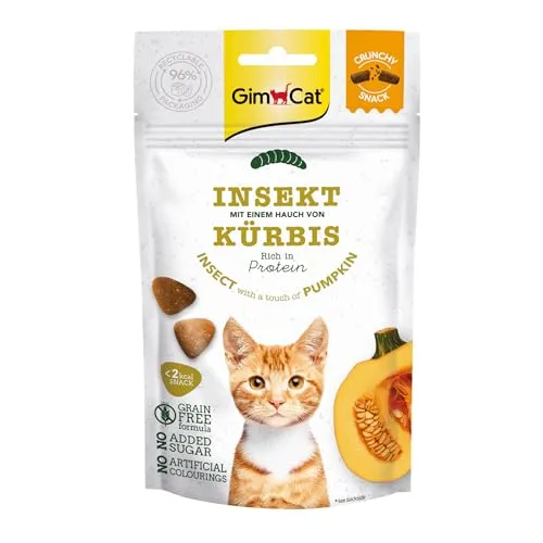 GimCat Crunchy Snacks Insekt mit Kürbis - Knuspriges und proteinreiches Katzenleckerli - 1 Beutel (1 x 50 g)