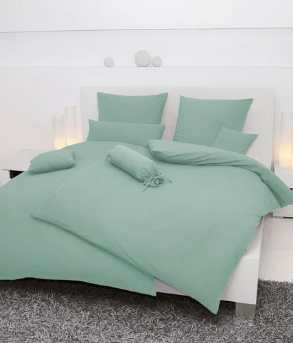 Janine Bettwäsche Mako-Soft-Seersucker Set 155x200, 80x80 PIANO grün - Bettwäsche-Set aus hochwertiger 100% Baumwolle, atmungsaktiv und pflegeleicht, ideal für erholsamen Schlaf und moderne Schlafzimmergestaltung.