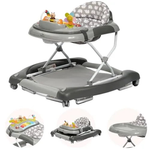 BRONEA® 4-in-1 Gehfrei Babywalker - Lauflernhilfe mit Schaukelfunktion und abnehmbarem Spielpaneel, höhenverstellbar und klappbar – ideal für die kindliche Entwicklung und mobil einsetzbar.