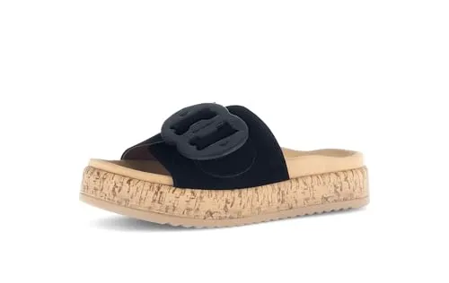 Gabor Damen Pantoletten - Bequeme Slipper für den Alltag - Pantoletten für Damen aus hochwertigem Textil und Leder, mit praktischem Klettverschluss und flachem Absatz für optimalen Tragekomfort.