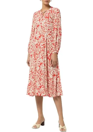 Comma Maxikleid Midikleid mit Crêpestruktur - Elegant in Rot - Kleider mit 100% Viskose und Loose Fit, ideal für stilvolle Anlässe. Das Maxikleid bietet einen Tunika-Ausschnitt und praktische Reißverschlusstaschen.