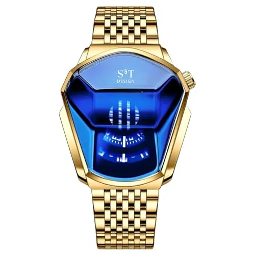 S&T DESIGN Quarzuhr Herren Uhr Edelstahl Armbanduhr Herrenuhr (Geschenkebox (Etui), inkl. Armbandkürzer & Etui), Männer Uhr 3Bar Wasserdicht Anal... - Gold