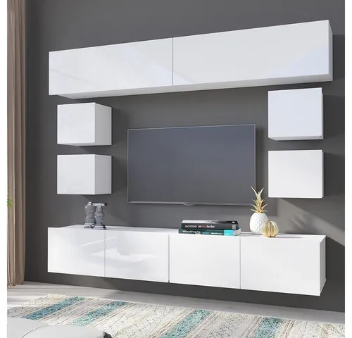 Lomadox Wohnwand CAIRNS-132 in Weiß Hochglanz von Lomadox